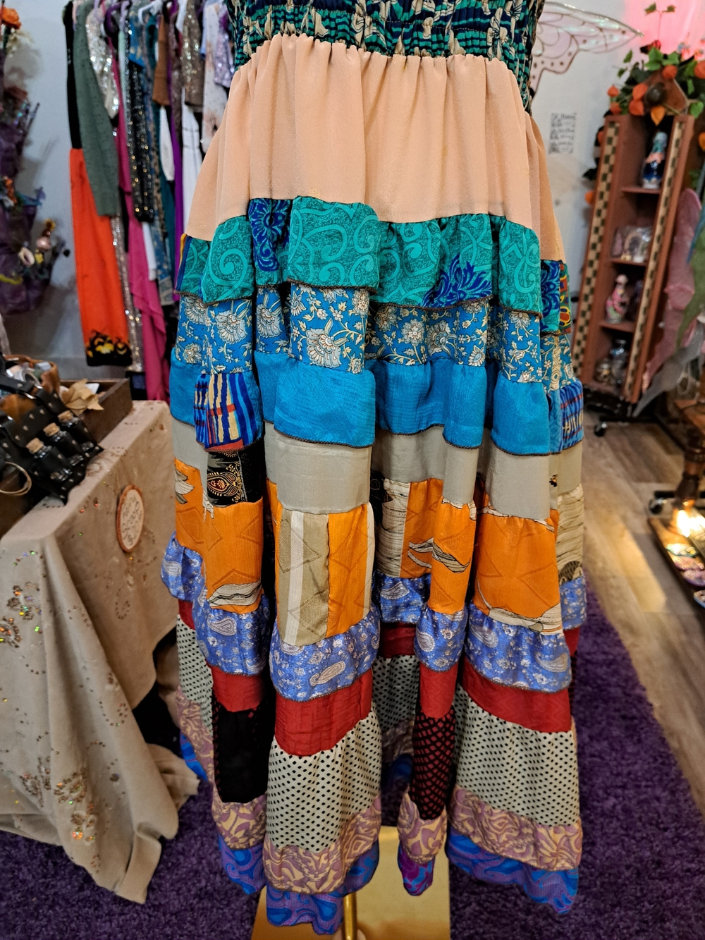 THE WANDERING GARDEN • NEW One-of-a-Kind Patchwork Sari Maxi Dress • OS - Picture 7 of 8
